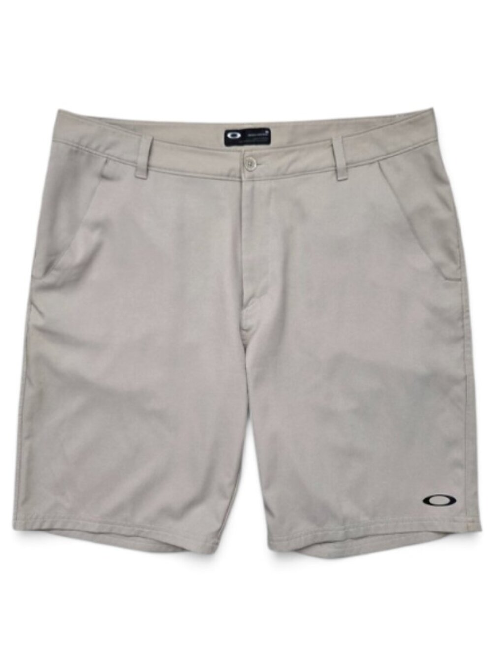 Oakley Regular Fit Khaki Shorts Men O Logo Preppy Flat Front Spell Out 38